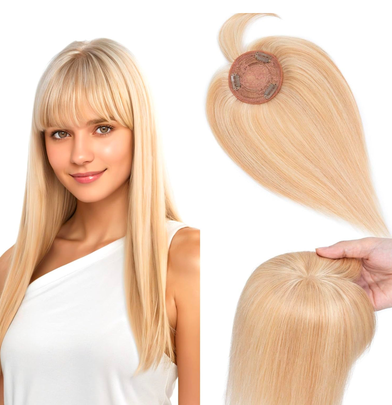 Prótesis capilar mujer con flequillo natural touppe con clips